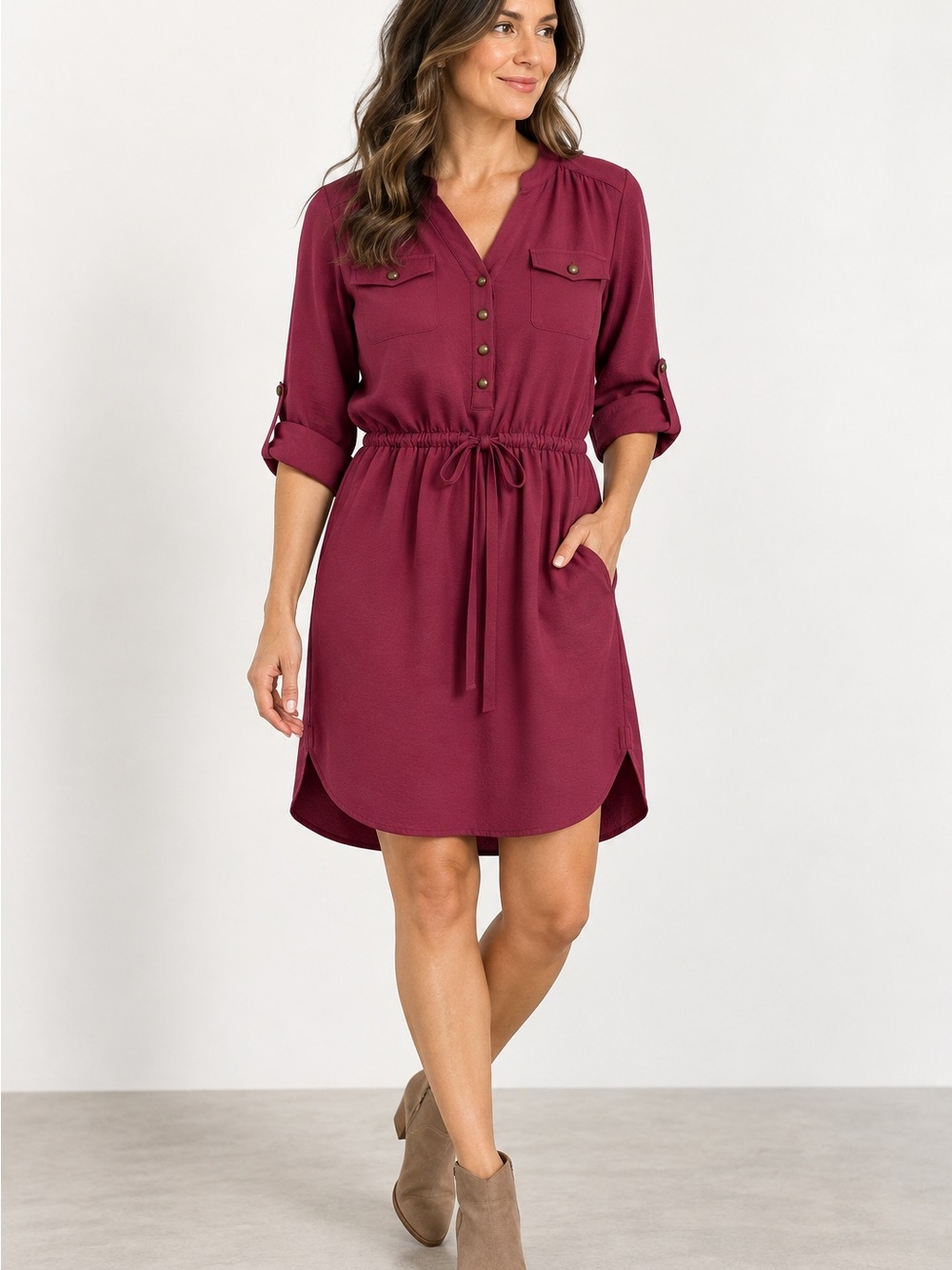 Banana Republic Heritage Utility Shirt Dress Berry Size 8
